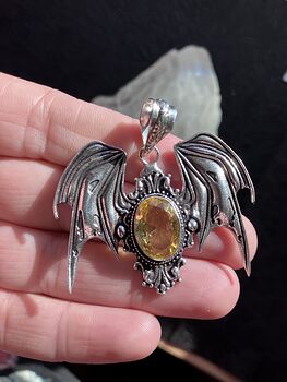 Victorian Styled Halloween Flying Vampire Bat Citrine Gemstone Crystal Jewelry Pendant Charm #2V6PFe8JyhA