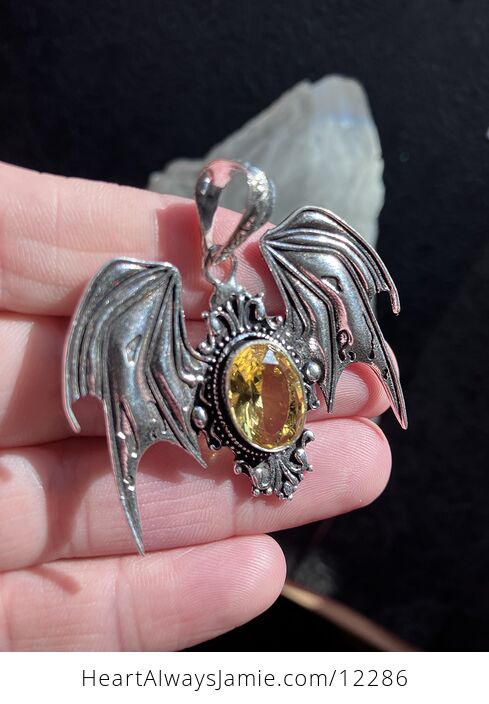 Victorian Styled Halloween Flying Vampire Bat Citrine Gemstone Crystal Jewelry Pendant Charm - #2V6PFe8JyhA-3