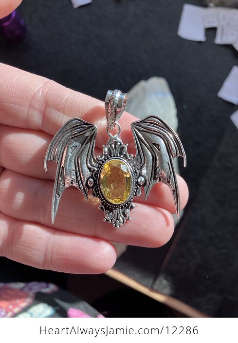 Victorian Styled Halloween Flying Vampire Bat Citrine Gemstone Crystal Jewelry Pendant Charm - #2V6PFe8JyhA-2