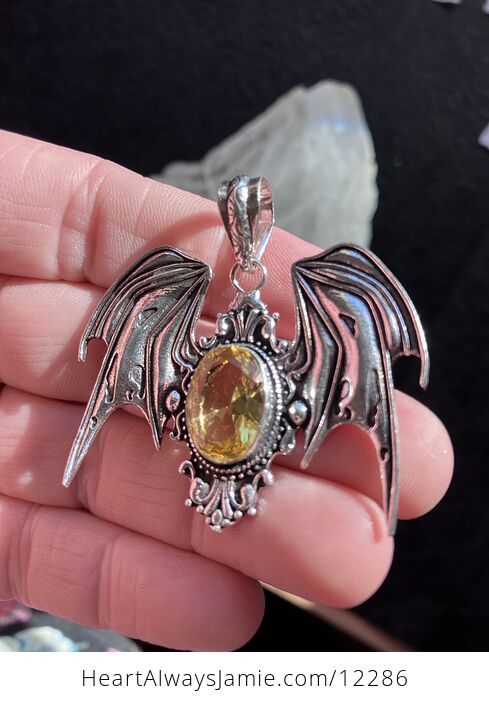 Victorian Styled Halloween Flying Vampire Bat Citrine Gemstone Crystal Jewelry Pendant Charm - #2V6PFe8JyhA-4