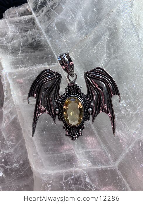 Victorian Styled Halloween Flying Vampire Bat Citrine Gemstone Crystal Jewelry Pendant Charm - #2V6PFe8JyhA-6