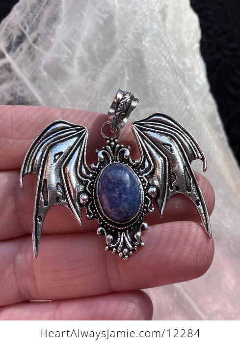 Victorian Styled Halloween Flying Vampire Bat Lapis Lazuli Gemstone Crystal Jewelry Pendant Charm - #YRsQpYvdfE0-3