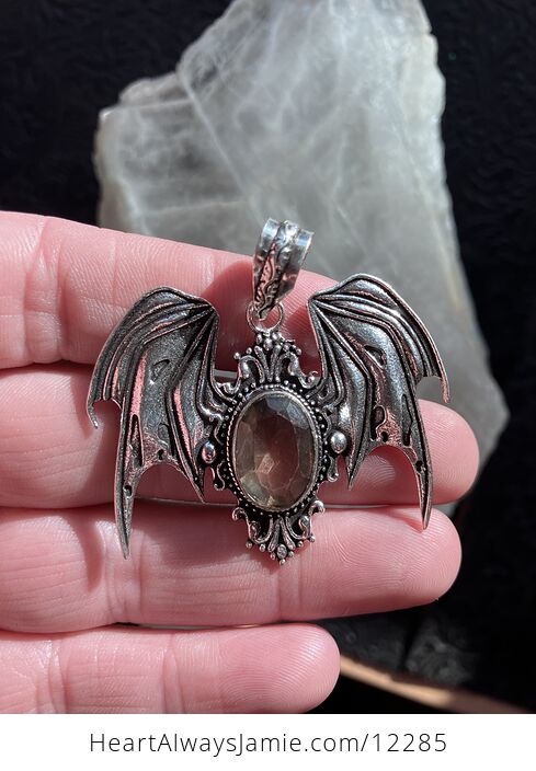 Victorian Styled Halloween Flying Vampire Bat Smoky Quartz Gemstone Crystal Jewelry Pendant Charm - #xfHuRdgUHb0-2