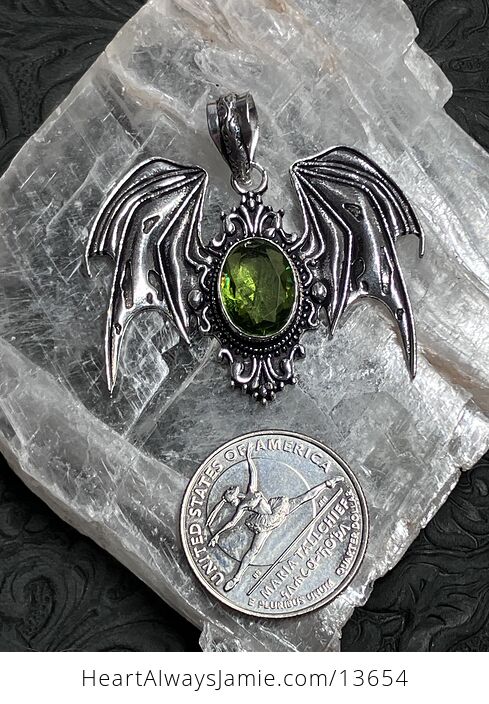 Victorian Styled Vampire Bat Peridot Pendant Gemstone Crystal Jewelry - #gHt2oa5e6s4-5