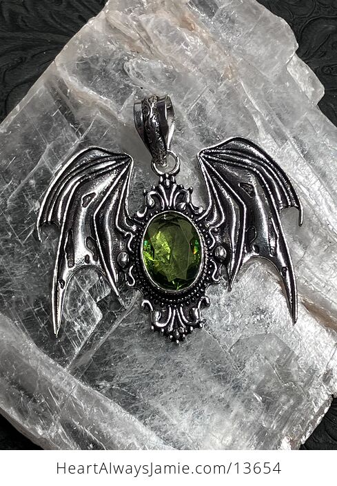 Victorian Styled Vampire Bat Peridot Pendant Gemstone Crystal Jewelry - #gHt2oa5e6s4-1