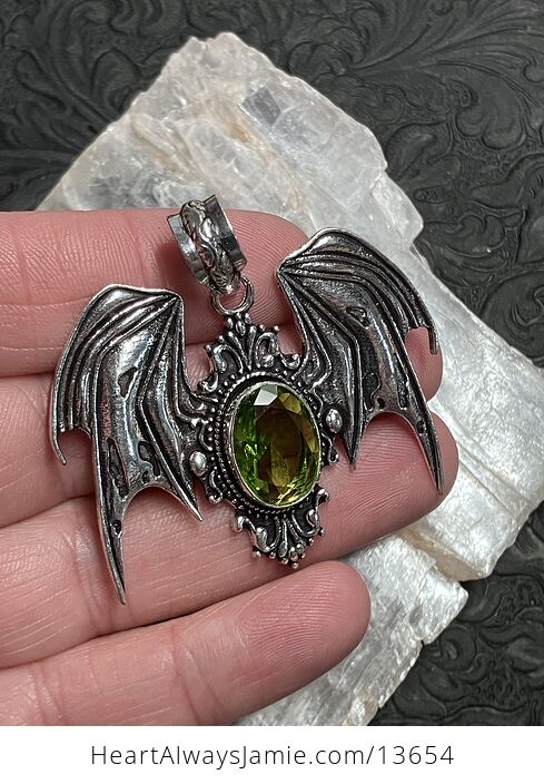 Victorian Styled Vampire Bat Peridot Pendant Gemstone Crystal Jewelry - #gHt2oa5e6s4-2