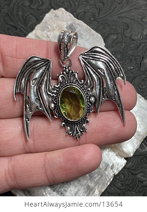 Victorian Styled Vampire Bat Peridot Pendant Gemstone Crystal Jewelry - #gHt2oa5e6s4-4