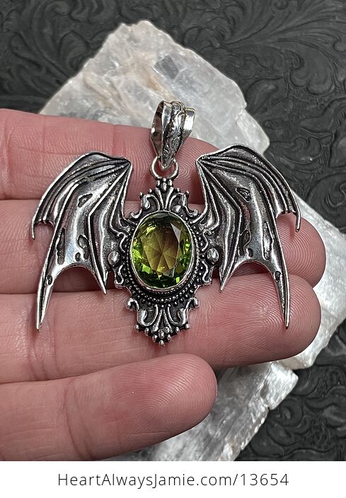 Victorian Styled Vampire Bat Peridot Pendant Gemstone Crystal Jewelry - #gHt2oa5e6s4-3