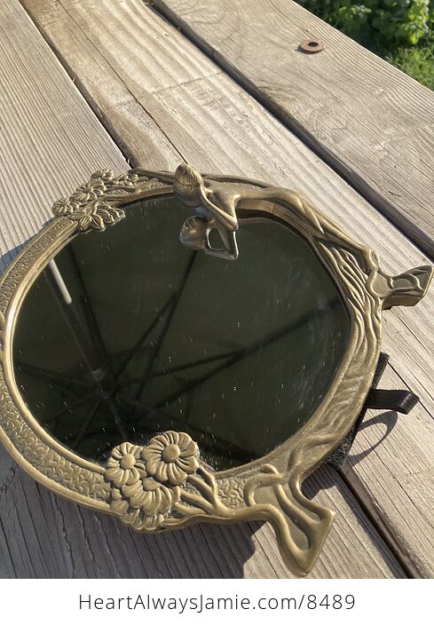 Vintage Brass Art Nouveau Daisy Flower and Lady Mirror or Picture Photo Frame - #9QJQmGhYcBg-2
