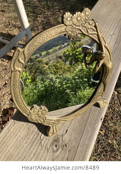 Vintage Brass Art Nouveau Daisy Flower and Lady Mirror or Picture Photo Frame - #9QJQmGhYcBg-11