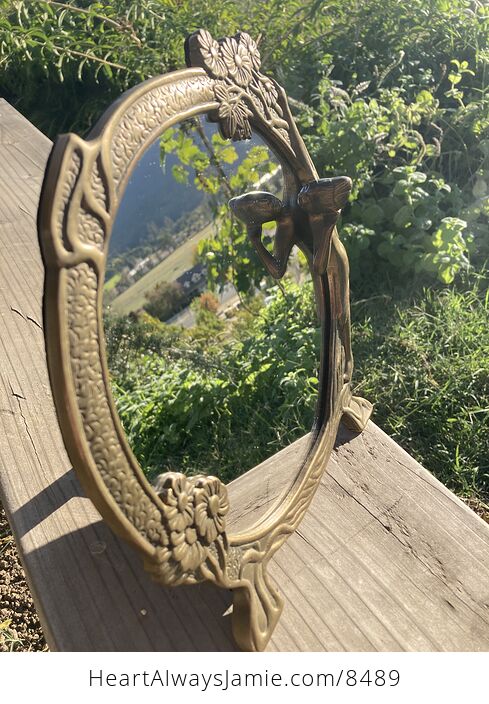 Vintage Brass Art Nouveau Daisy Flower and Lady Mirror or Picture Photo Frame - #9QJQmGhYcBg-7