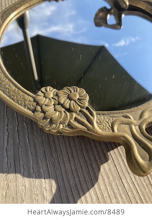Vintage Brass Art Nouveau Daisy Flower and Lady Mirror or Picture Photo Frame - #9QJQmGhYcBg-3