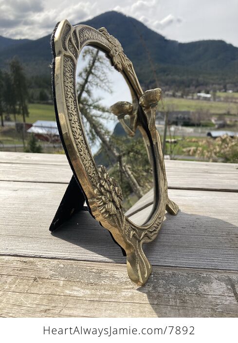Vintage Brass Art Nouveau Daisy Flower and Lady Mirror or Picture Photo Frame - #hXyInUROr3w-7