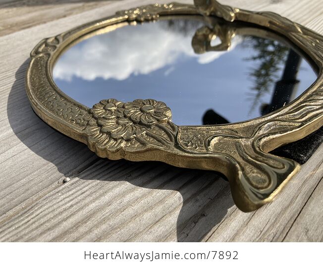 Vintage Brass Art Nouveau Daisy Flower and Lady Mirror or Picture Photo Frame - #hXyInUROr3w-2