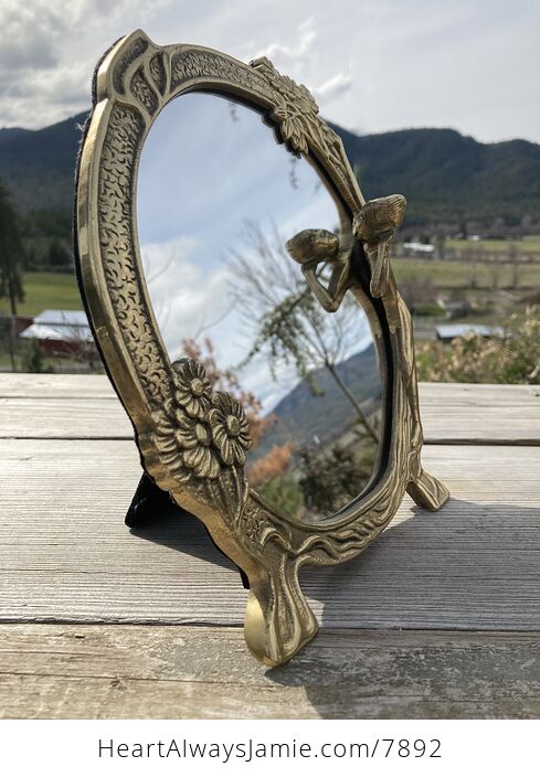 Vintage Brass Art Nouveau Daisy Flower and Lady Mirror or Picture Photo Frame - #hXyInUROr3w-8