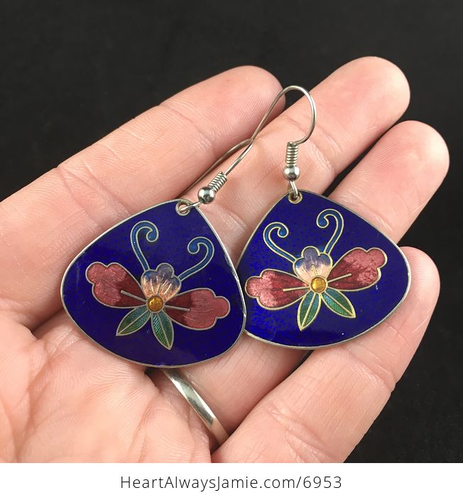 Vintage Cloissone Orchid Flower Earrings - #qWBBxZ5qBa0-1