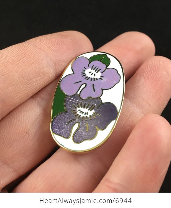Vintage Cloissone Purple Pansy Flower Brooch Pin Jewelry - #HG2Tn71dt9k-2