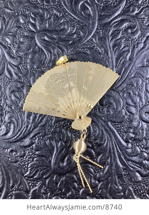 Vintage Dual Sided Chinese Phoenix and Crane or Heron Expandable Fan Pendant - #wpajoRPhRQM-8