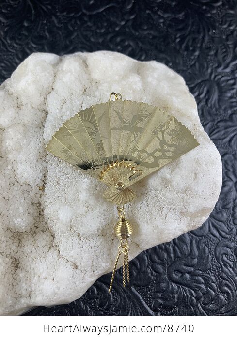 Vintage Dual Sided Chinese Phoenix and Crane or Heron Expandable Fan Pendant - #wpajoRPhRQM-10