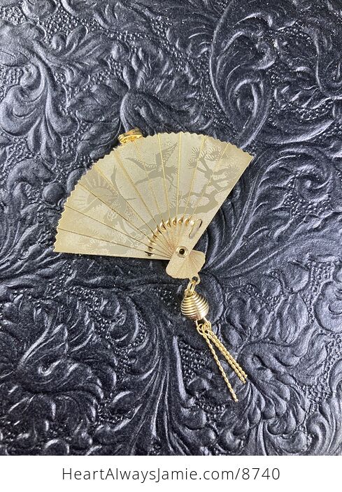 Vintage Dual Sided Chinese Phoenix and Crane or Heron Expandable Fan Pendant - #wpajoRPhRQM-9