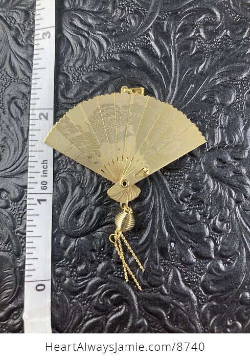 Vintage Dual Sided Chinese Phoenix and Crane or Heron Expandable Fan Pendant - #wpajoRPhRQM-12