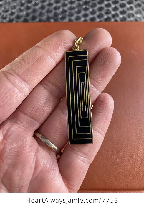 Vintage Geometric Rectangular Black and Gold Necklace - #BHRx8ah0A8Q-2