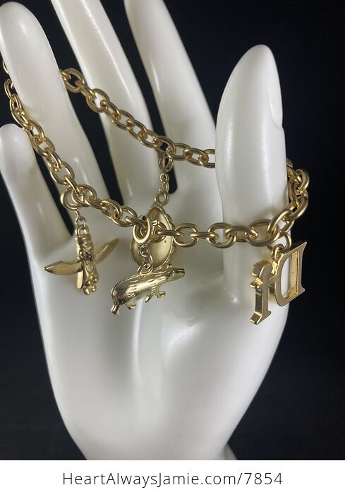 Vintage Gold Toned Di Chain Bracelet with Charms - #3DzPSyqSD0U-1