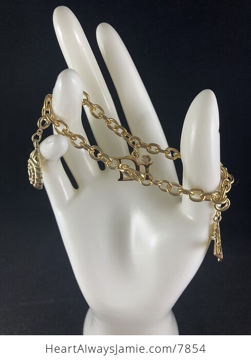 Vintage Gold Toned Di Chain Bracelet with Charms - #3DzPSyqSD0U-2