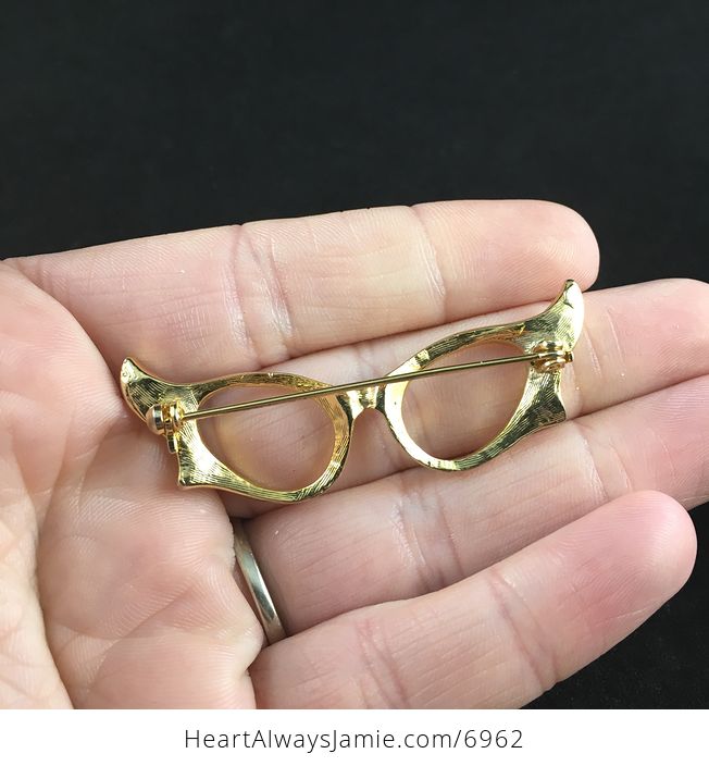 Vintage Rhinestone Cat Eye Glasses Brooch Pin Jewelry - #wjZXZn98UhM-4