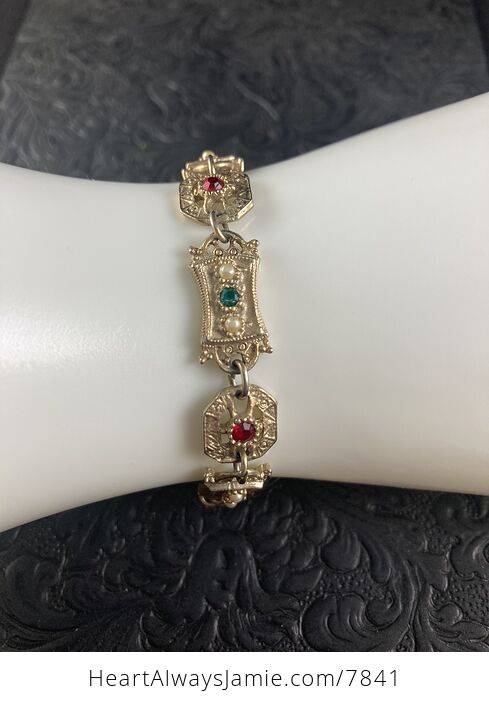 Vintage Sara Coventry Minuet Bracelet with Gems and Gold Toned Links - #Vkzm2MqTEPg-4