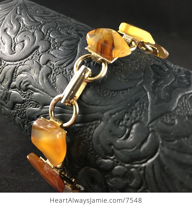 Vintage Scenic Agate Slice and Gold Toned Bracelet - #Yk1jkMh7DUI-6