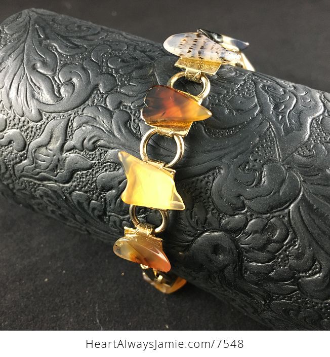 Vintage Scenic Agate Slice and Gold Toned Bracelet - #Yk1jkMh7DUI-2