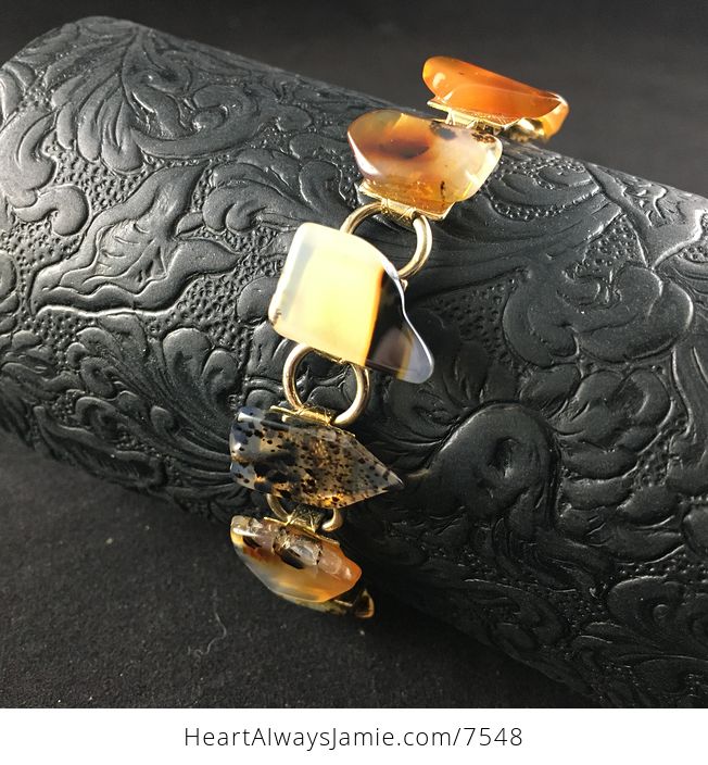Vintage Scenic Agate Slice and Gold Toned Bracelet - #Yk1jkMh7DUI-4