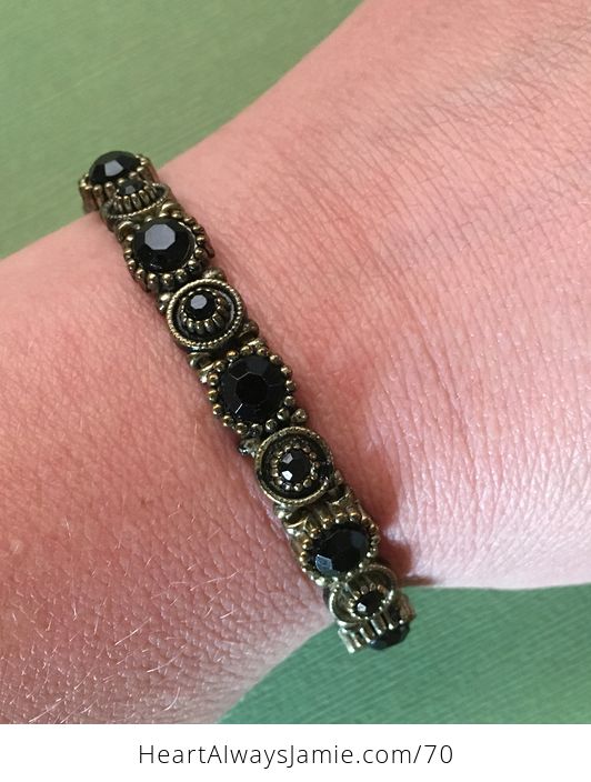 Vintage Stretch Bracelet of Black Gem Beads - #FRoPq1RWemQ-3