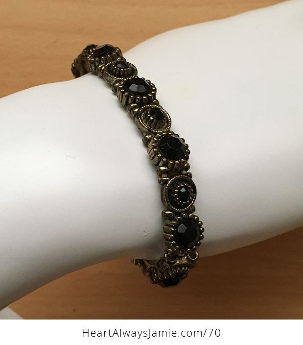 Vintage Stretch Bracelet of Black Gem Beads - #FRoPq1RWemQ-2