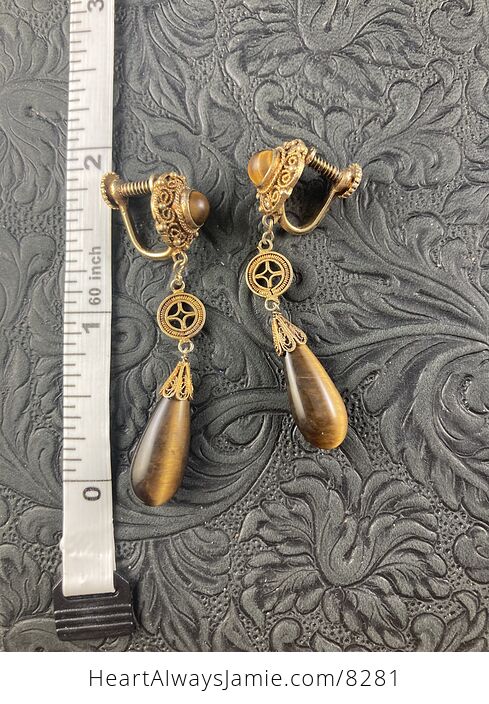 Vintage Tigers Eye Stone Jewelry Screw Back Earrings - #OgBqtkJzxJY-6