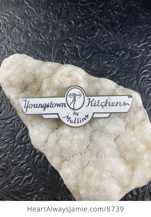 Vintage Youngstown Kitchens by Mullins White and Silver Cabinet Enameled Replacement Emblem Badge - #hia8EsHLntI-1