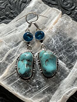 Wannabe Turquoise and Blue Topaz Dyed Magnesite Crystal Stone Jewelry Earrings #Yd7Bg3uGmyg