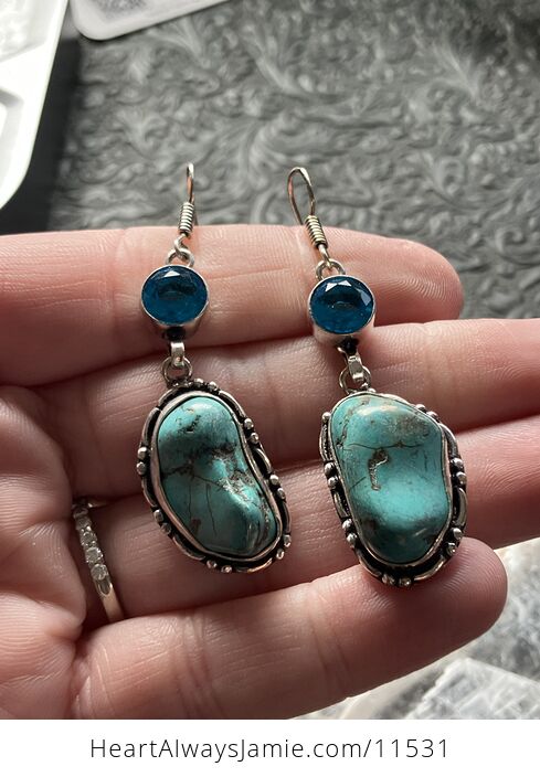 Wannabe Turquoise and Blue Topaz Dyed Magnesite Crystal Stone Jewelry Earrings - #Yd7Bg3uGmyg-2