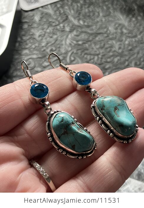 Wannabe Turquoise and Blue Topaz Dyed Magnesite Crystal Stone Jewelry Earrings - #Yd7Bg3uGmyg-3