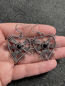 Western Cowgirl Starburst Heart Onyx Earrings Stone Crystal Jewelry #ZI6bojGKxnE