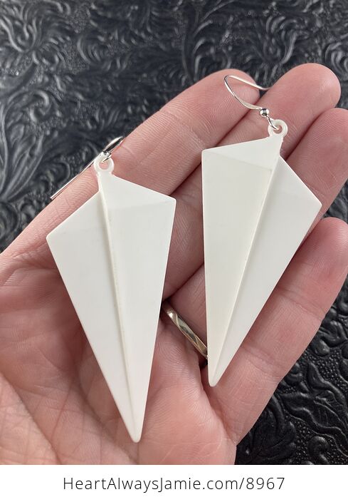 White 80s Plastic Triangle Drop Earrings - #R6lk4P3UZRY-2