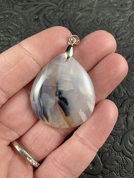 White and Brown Semi Transparent Natural Madagascar Agate Stone Pendant #y4z69XpVn4k
