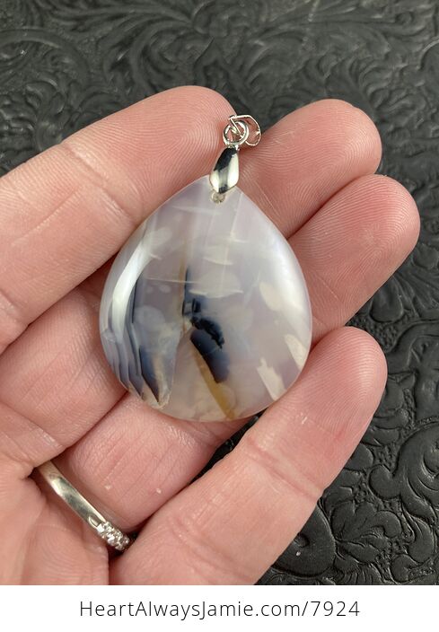 White and Brown Semi Transparent Natural Madagascar Agate Stone Pendant - #y4z69XpVn4k-1