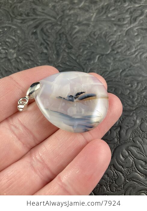 White and Brown Semi Transparent Natural Madagascar Agate Stone Pendant - #y4z69XpVn4k-4