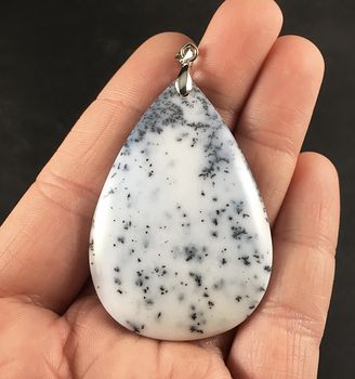 White and Gray African Moss Dendrite Opal Stone Pendant #EMWrM1g3Po4