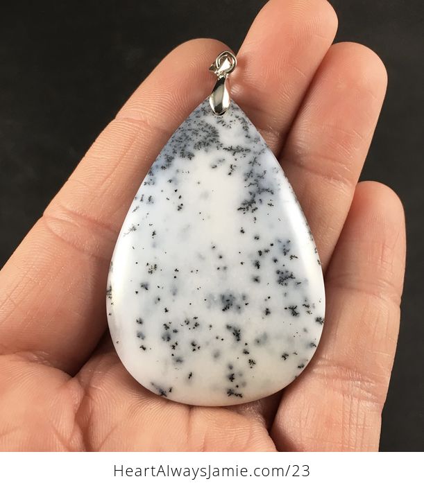 White and Gray African Moss Dendrite Opal Stone Pendant - #EMWrM1g3Po4-1