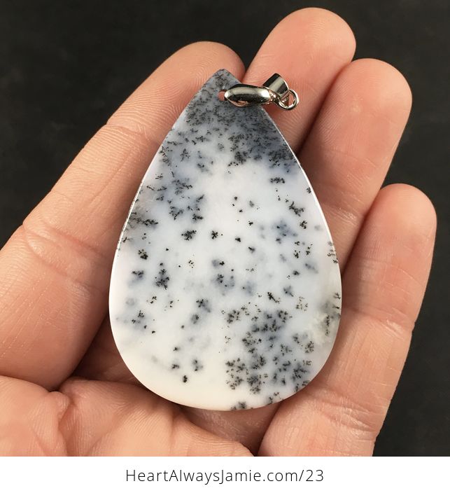 White and Gray African Moss Dendrite Opal Stone Pendant Necklace - #EMWrM1g3Po4-2