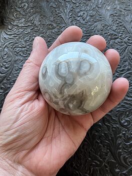 White and Gray Lace Agate Sphere Crystal Ball #hEk9HPNQwBw