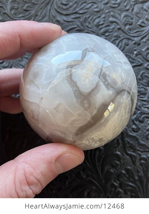 White and Gray Lace Agate Sphere Crystal Ball - #hEk9HPNQwBw-8